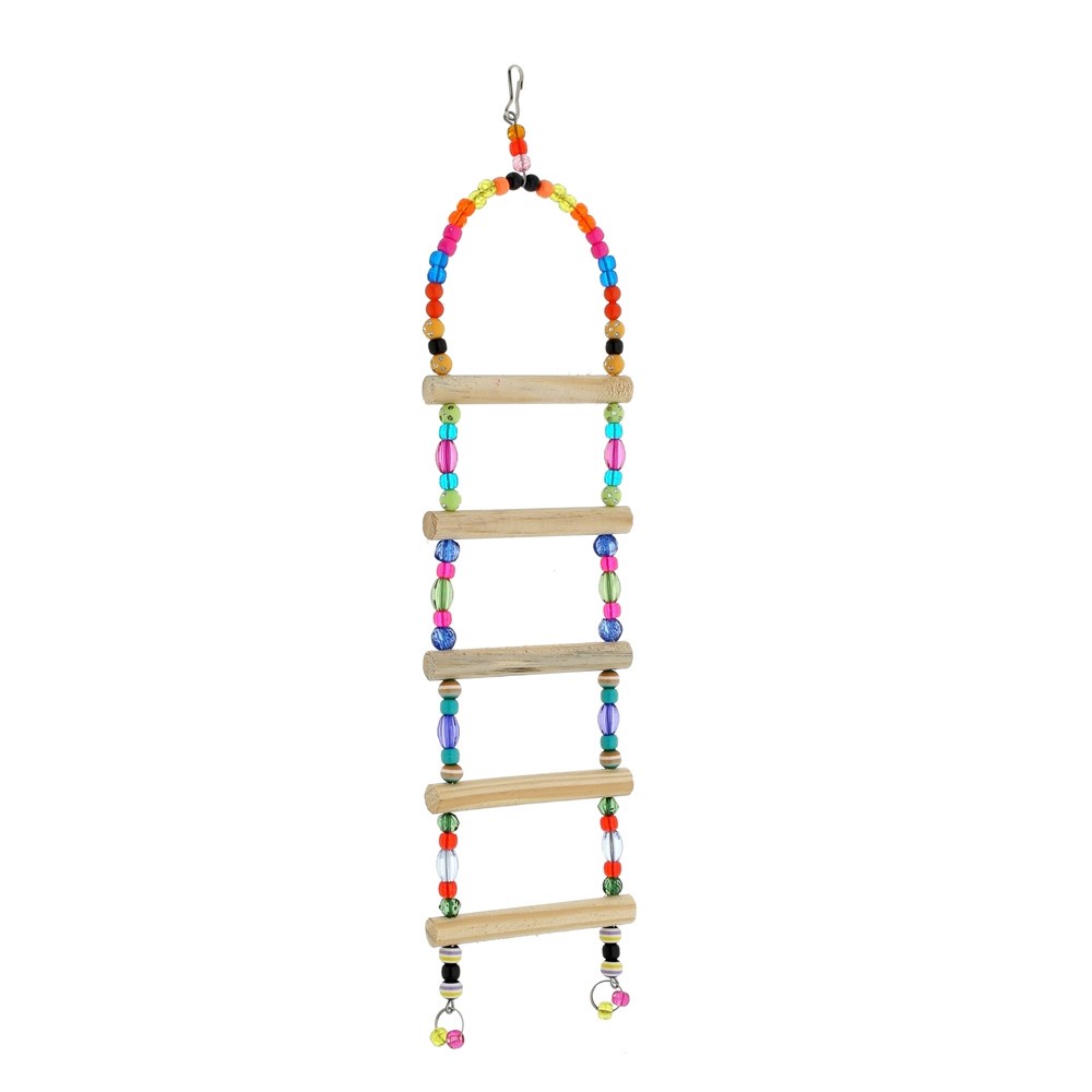 Brinquedo Escada Redonda 5 Degraus Interativo Colorido Corda Madeira Aves Pássaros Bird Toy