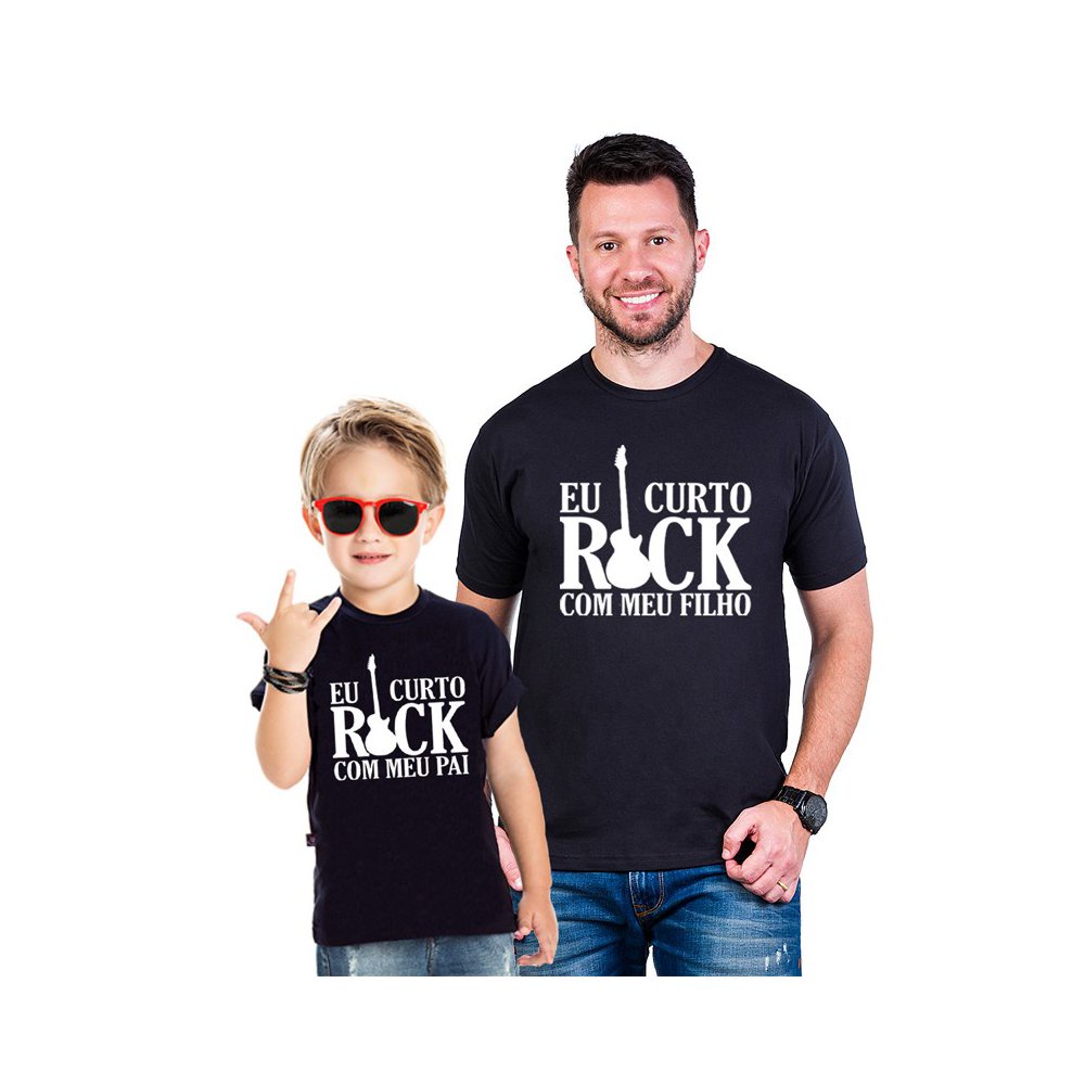 Kit Tal Pai Tal Filho Camisetas Eu Curto Rock Gola c/ Elastano ...