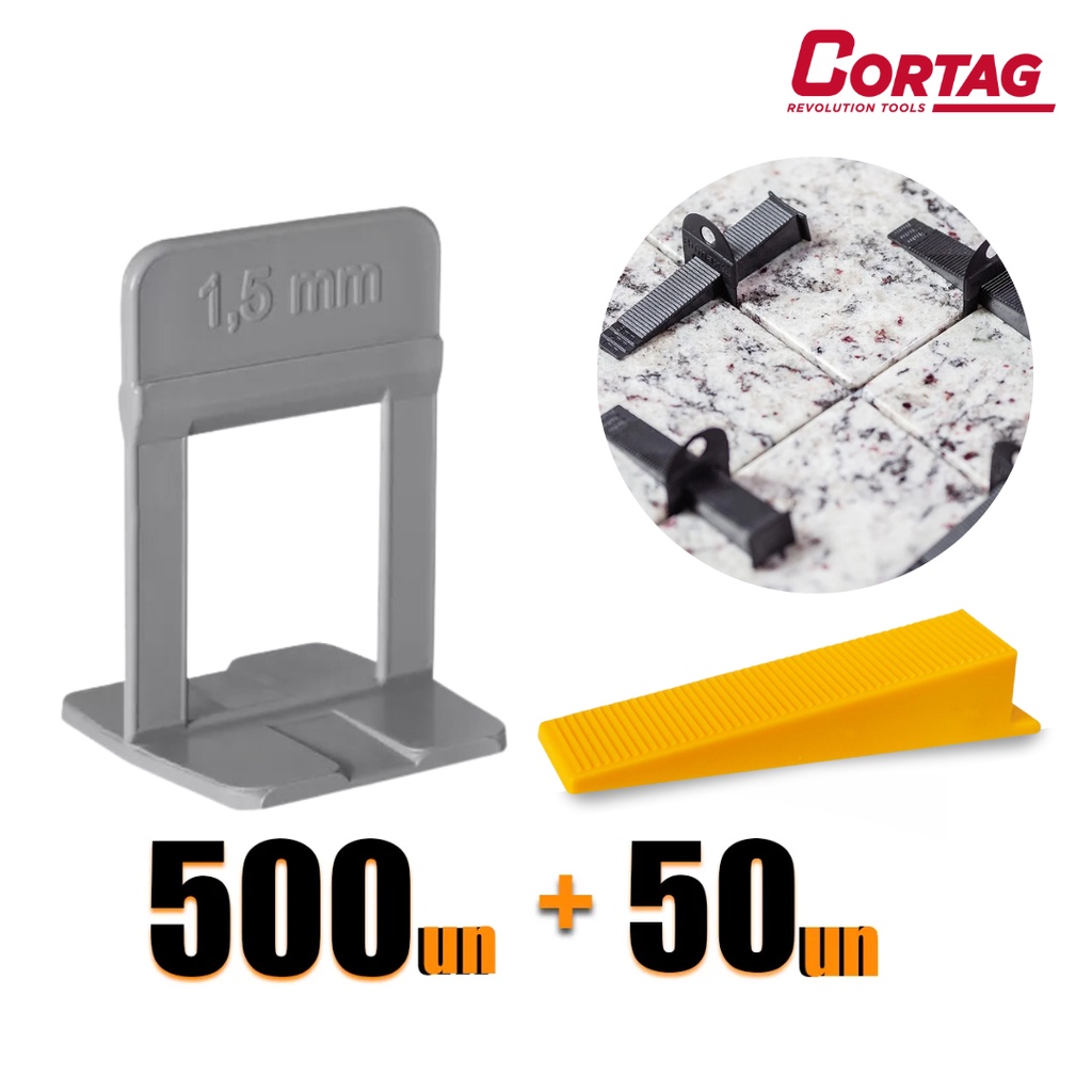 500 Espaçadores Nivelador Piso 1,5 mm + 50 Cunhas Linha SUPRA Cortag ...