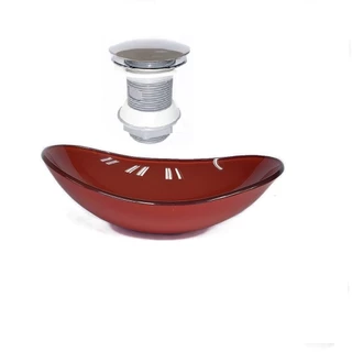 CUBA DE VIDRO OVAL 55CM VERMELHO CEREJA VALVULA CLICK