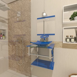 GABINETE DE VIDRO PARA BANHEIRO 40CM INOX AZUL
