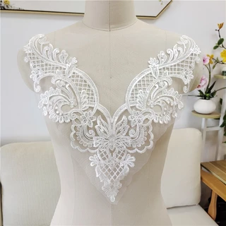 1Piece Applique De Renda Feita À Mão Branca Nupcial Colarinho De Tecido