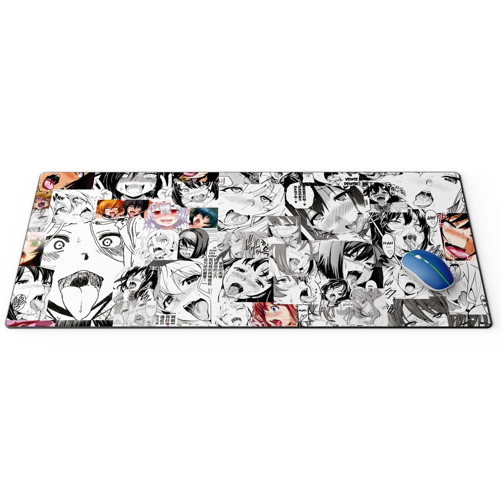 Mouse Pad Gamer 65x25 Hentai Ahegau Preto E Branco Gigante