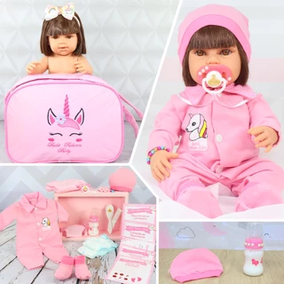 Boneca Bebê Reborn Princesa Menina Realista Pode Dar Banho Com Cílios Silicone E Vários Acessórios