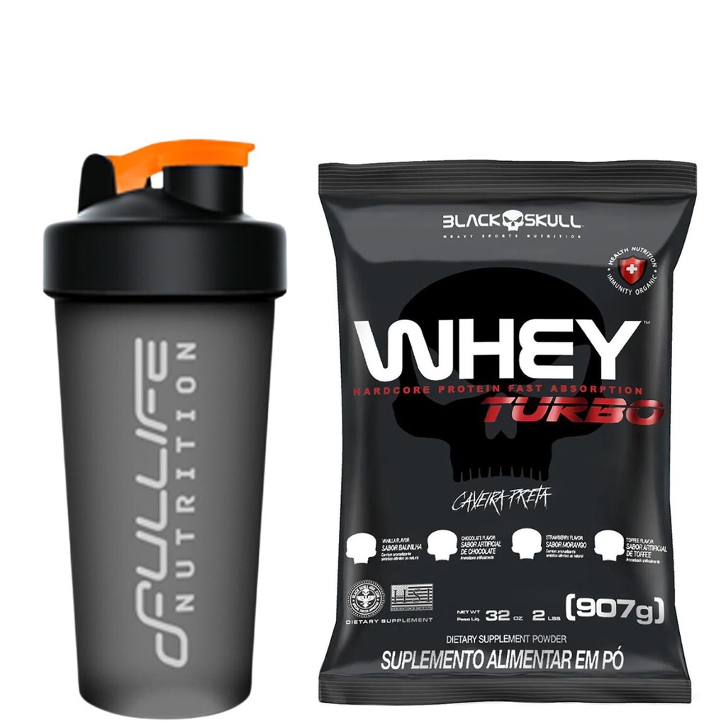 Whey Turbo Black Skull 907g + Coqueteleira Fullife