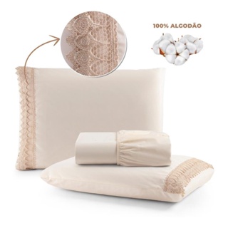 Kit Jogo Lencol CAMA CASAL king Algodao 3pcs GIPPIR Bordado BABADO 200 fios ALGODAO