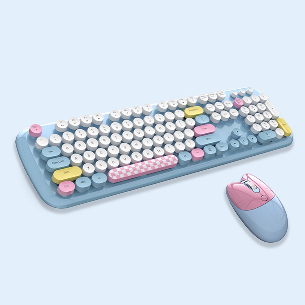 MOFII 2.4G Conjunto De Teclado Sem Fio E Mouse Combo Retro Com Redondo Cute Wireless