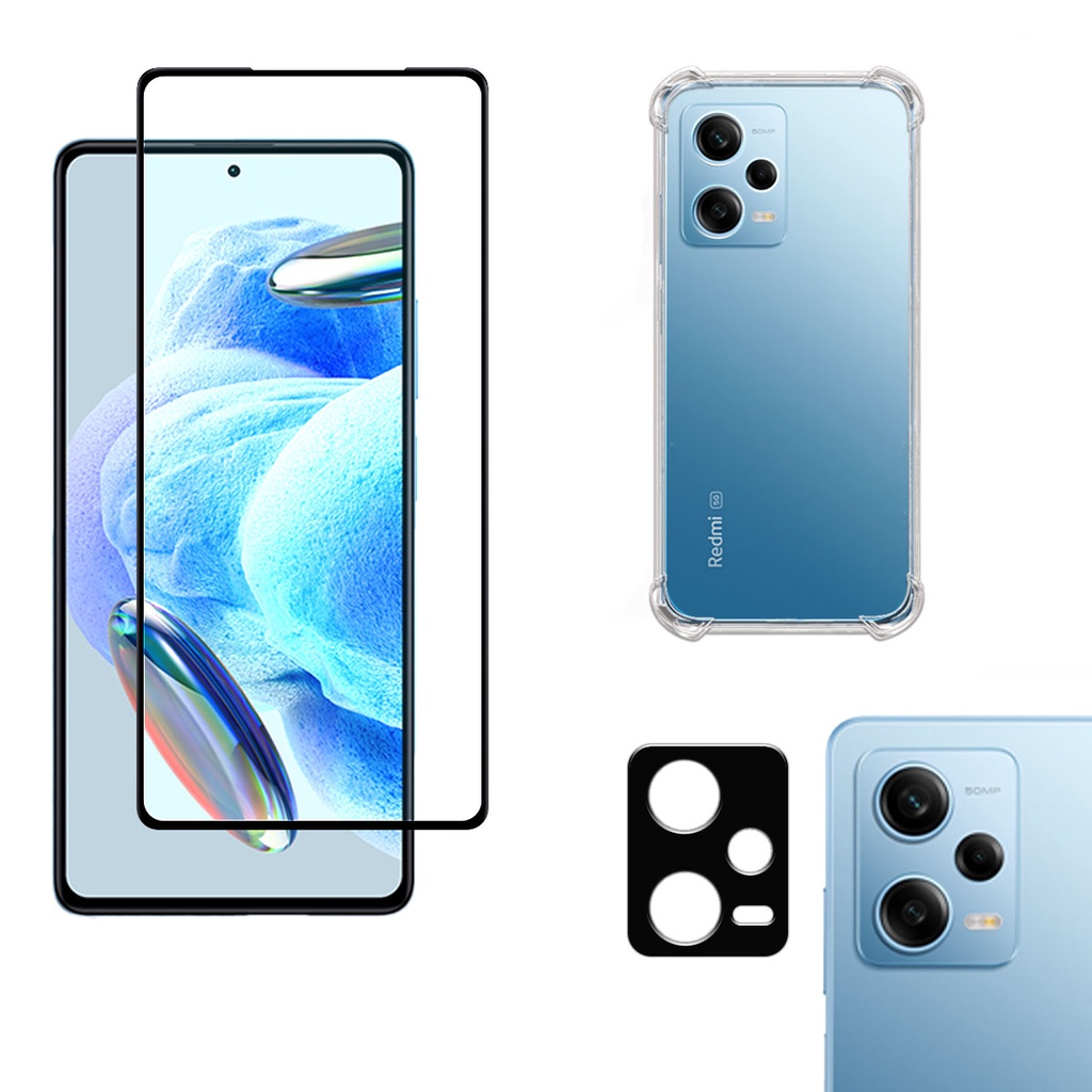 KIT Xiaomi Redmi Note 12 Pro 5G | Película de Vidro 3D - Capa Capinha Anti Shock - Película Câmera 3D