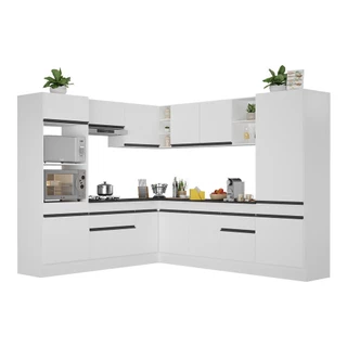 Armário de Cozinha Completa de Canto com Rodapé Veneza Multimóveis MP2081.964 Branco/Preto