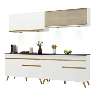 Armário de Cozinha Compacta 240cm com Leds Veneza Up Multimóveis V2021