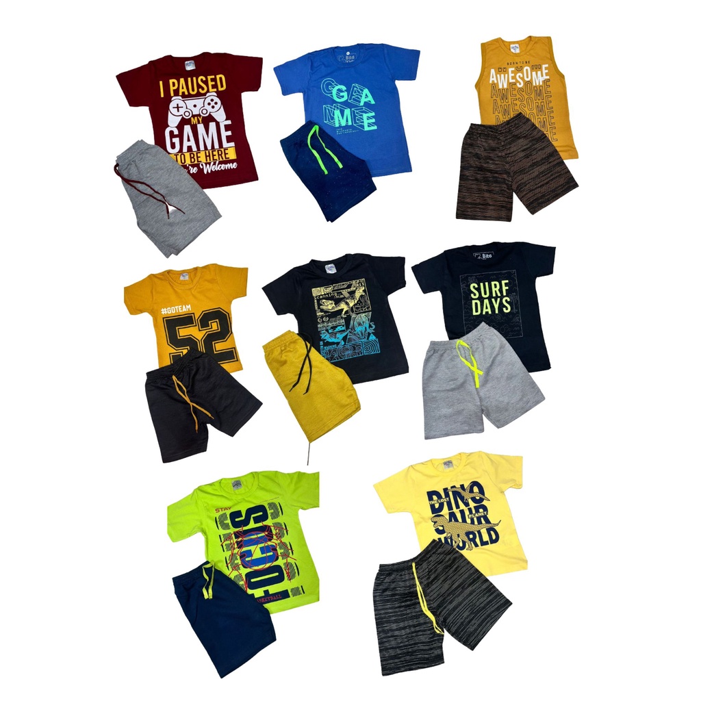 Kit 6 Peças Roupa Infantil Masculino 3 Camiseta + 3 Bermuda