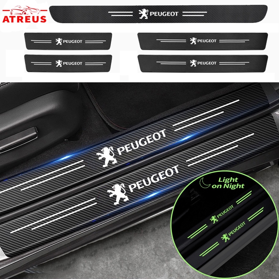 Para Peugeot Adesivo Luminoso Soleira De Porta De Carro De Fibra De Carbono Soleira De Porta Anti-risco Protetor De Porta-Malas Para Peugeot 206 208 207 307 308 2008 3008 508 408 5008 406