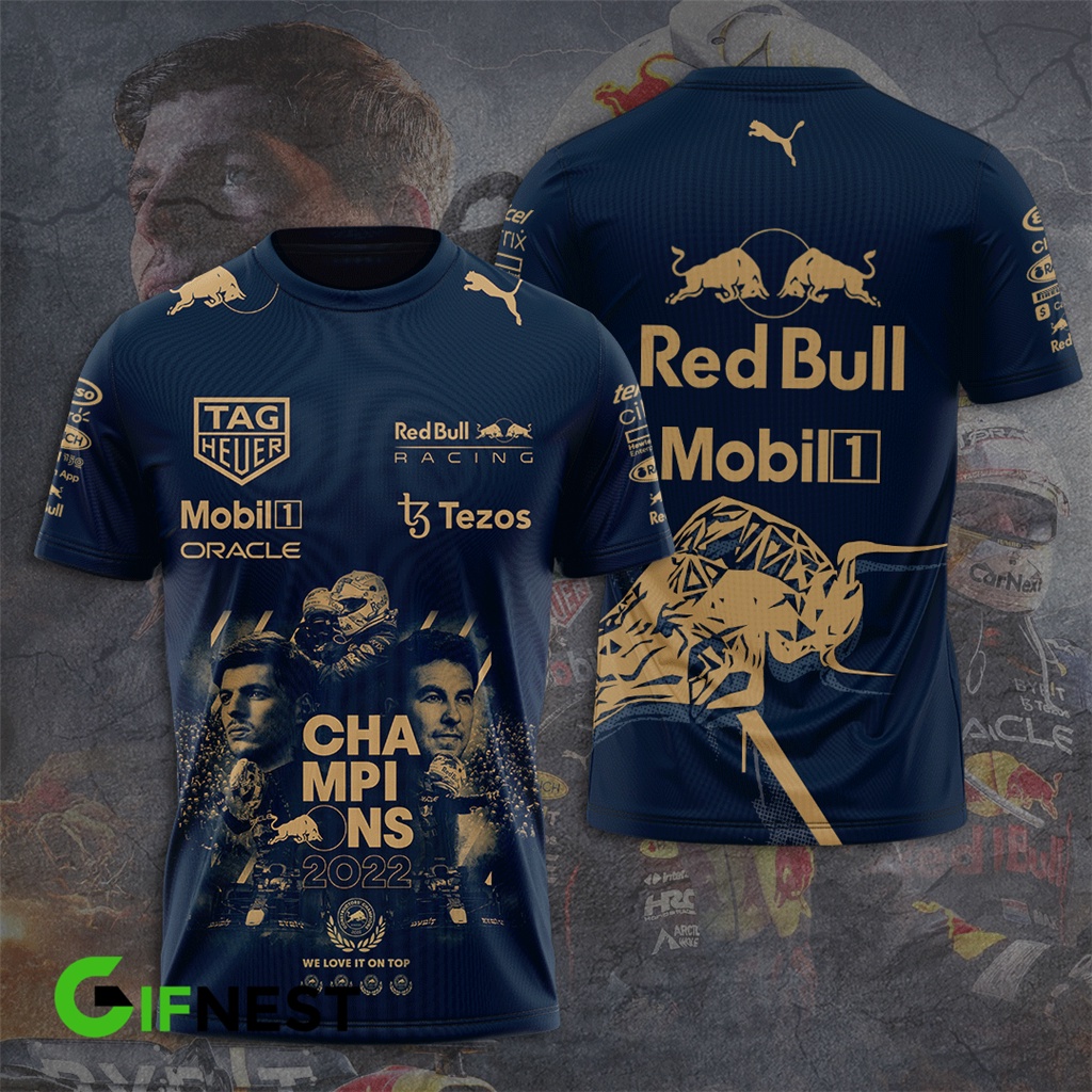 2023 Verão Fashion Masculino F1 Gola Redonda Red Bull Racing 3D Camiseta Estampada Casual Esportiva Feminina Blusa