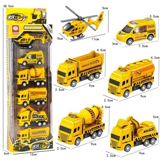 Carrinho de Brinquedo Fricção Obra Escavadeira Trator Helicoptero Caminhão Crianças Meninos Coleção 6 Peças