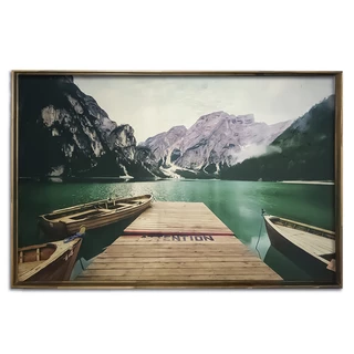 Quadro Decorativo Em Veludo Lagos De Fusine Barquinhos Moldura Chanfrada 90x60 88 Athenas
