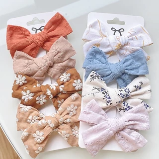 4 Pcs/Set Bordado Floral Clip De Bowknot Para Meninas Impressão De Acessórios Crianças Venda Por Atacado