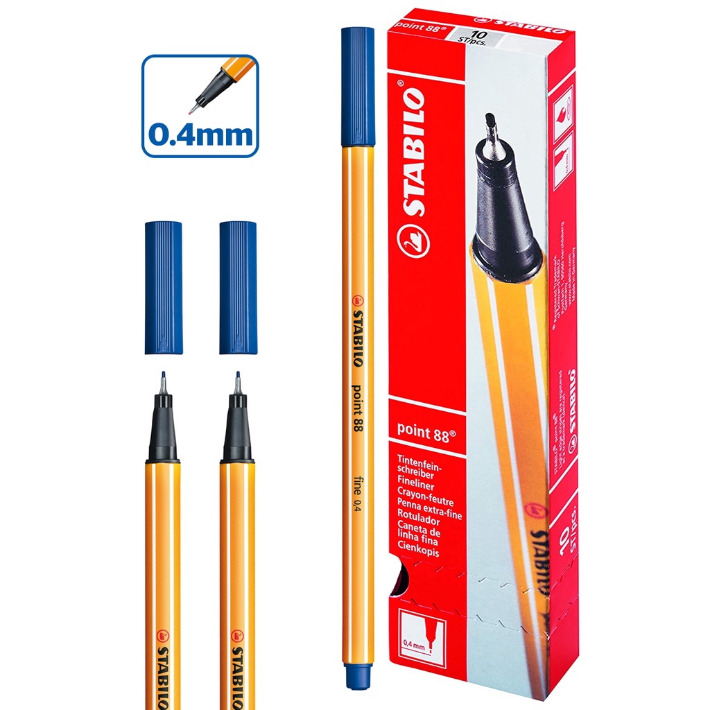 Kit com 10 Canetas Stabilo Azul Fine Line 0.4mm Ponta Fina Original ...