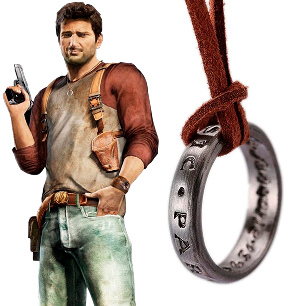 Colar Anel Uncharted Nathan Drake Corrente de Couro Ps4 Pronta Entrega