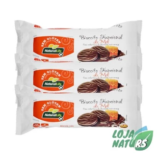 KIT 3 Unidades Biscoito Funcional Sabor Mel Coberto com Chocolate Sem Glúten 140g - Natural Life