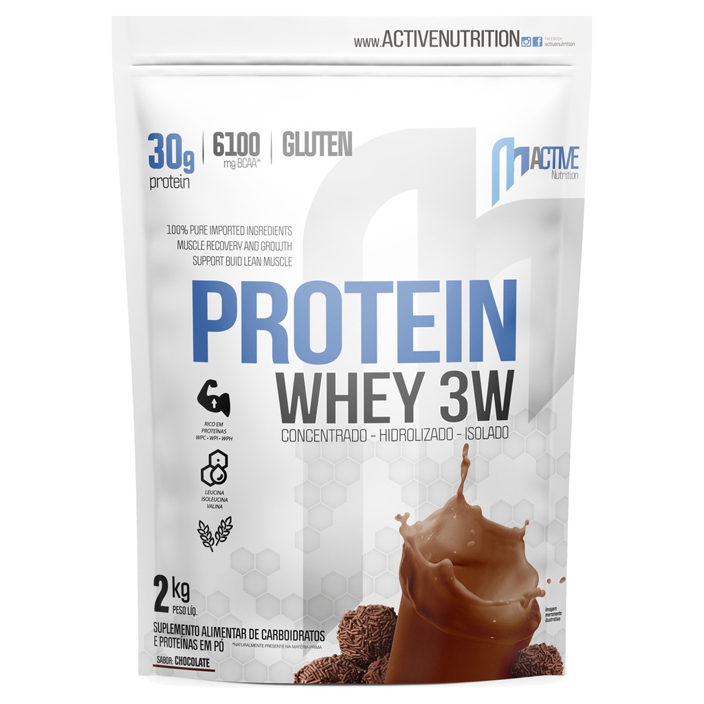 Whey Protein Concentrado Isolado Hidrolisado 3w 2kg Active – Vários Sabores