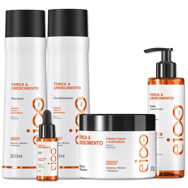 Kit Eico Pro Força Crescimento Shampoo e Condicionador + Mascara Tratamento + Fluido Leave-in + Booster Potencializador