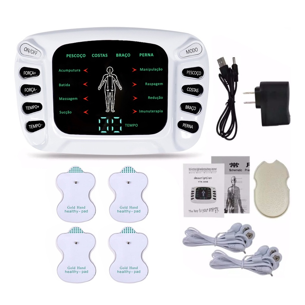 Aparelho Massageador Pulso Elétrico Alivia Eletroterapia Eletrodos