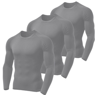 Kit 3 Camisas Cinza Proteção Academia Uv 50+ Tecido Gelado Camiseta Segunda Pele