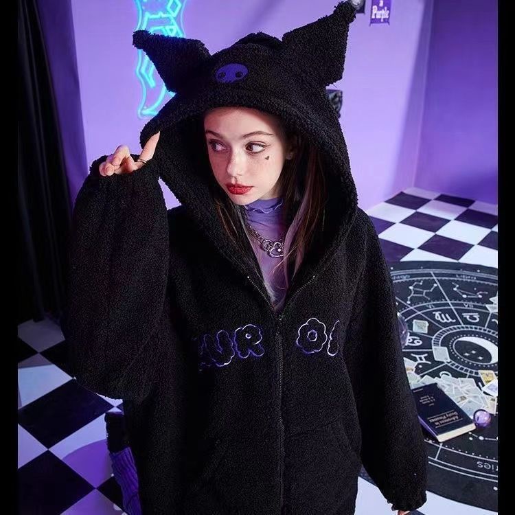 Capuz Kuromi Bordado Fofo De Pelúcia Espessado Mulheres | Shopee