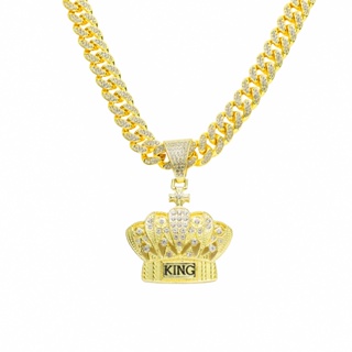 Pingente Europeu Americano Hip Hop Full Diamond Crown Letter Pingente Colar de Corrente Cubano Hipster Nightclub Acessórios exclusivos para Pingentes Masculinos
