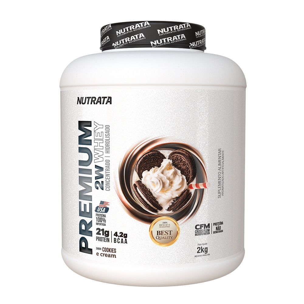 Premium Whey 2kg Cookies Nutrata – Proteína Concentrada + Hidrolisada