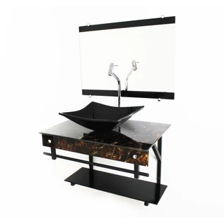 GABINETE DE VIDRO 60CM APX COM CUBA QUADRADA MÁRMORE IMPERADOR