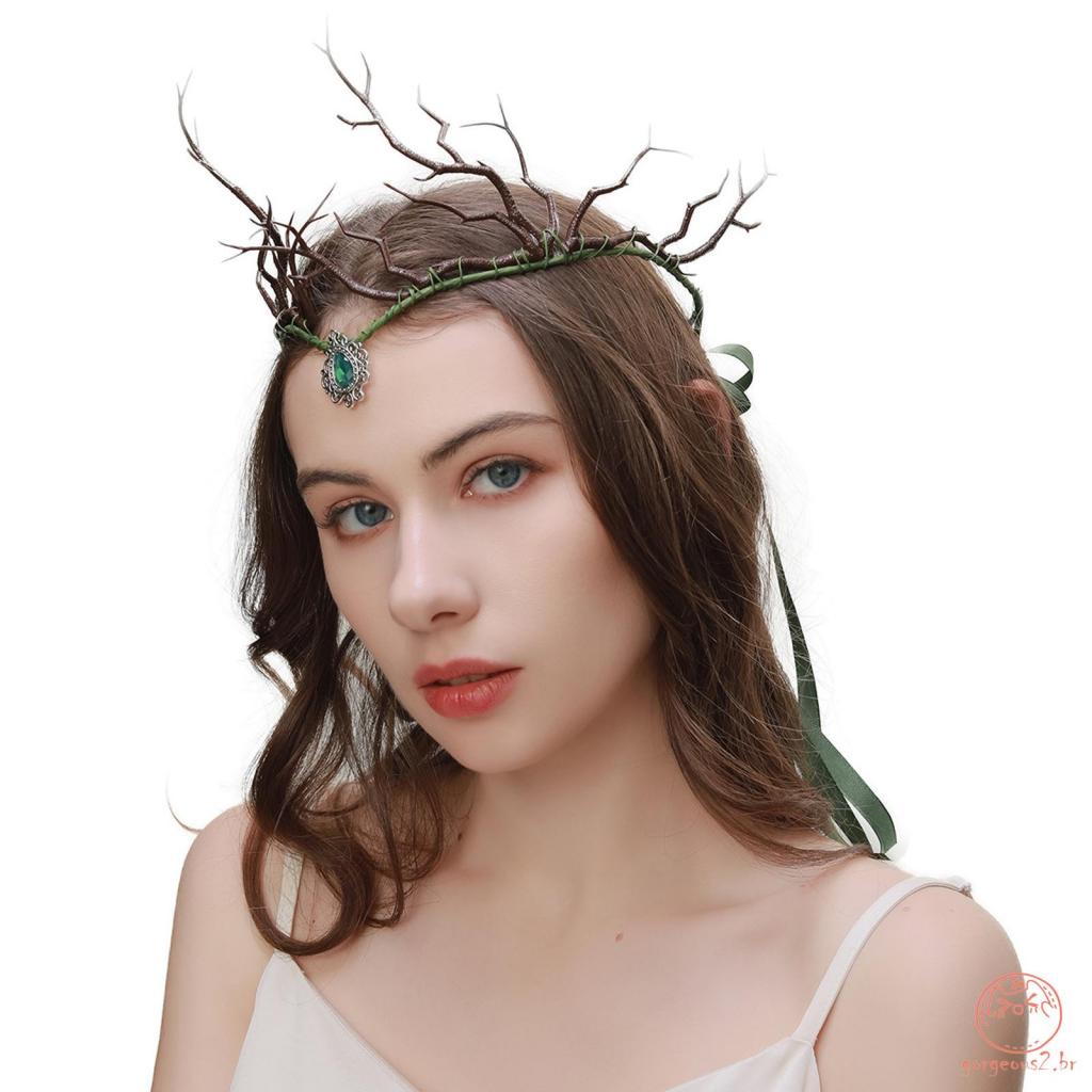 Lindo Rhinestone Folha De Fada Elf Princess Headpiece Flower Crown Para Mulheres