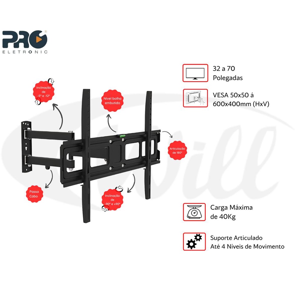 Suporte Tv Articulado 32 A 70 Pol PQST-AT65-03 Proeletronic | Shopee Brasil