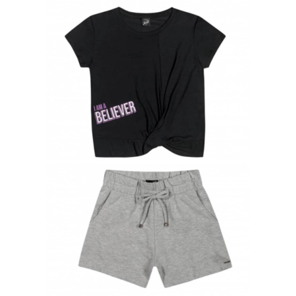 Conjunto Elian Beats Juvenil Feminino Estampado Preto/Mescla