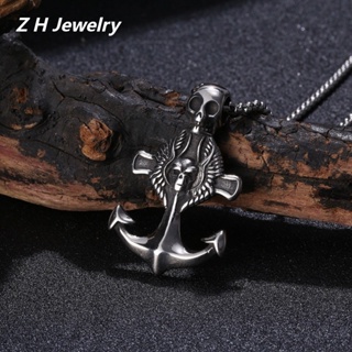 [Z H Jóias] Pingente Punk Cross Skull Head Pendant Moda Masculina Colar De Aço Inoxidável Hip Hop Party Acessórios