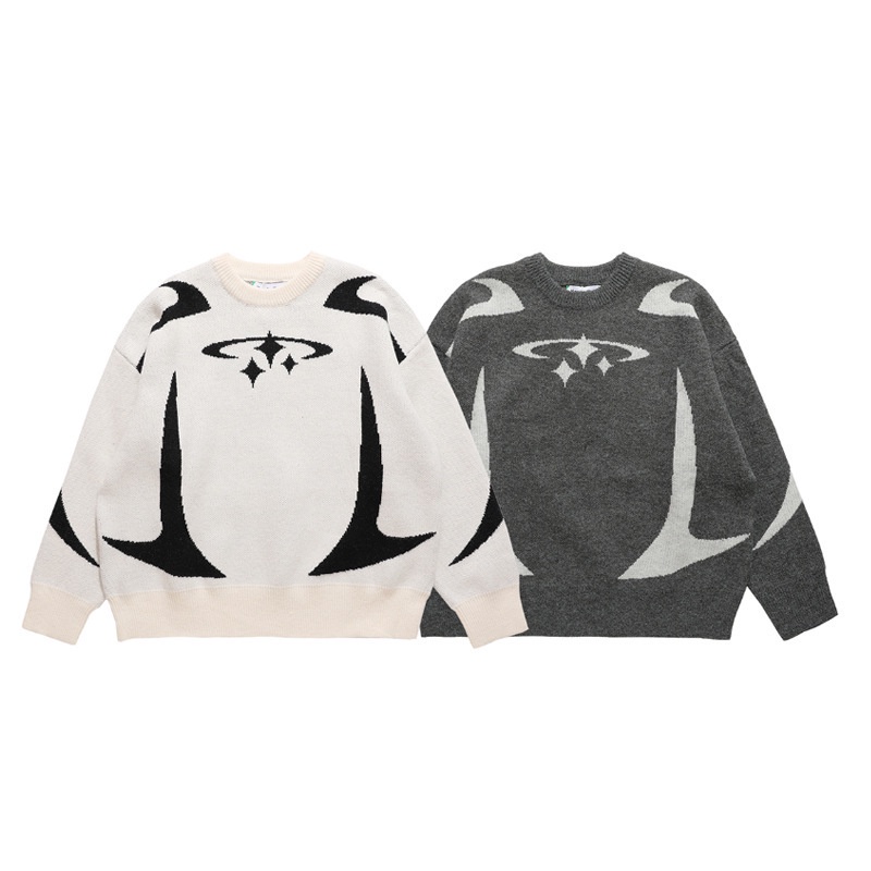 Malha Vintage Masculina Y2K Stars Camisola Gráfica De Inverno Harajuku Pullover Unisexo Para Adolescentes