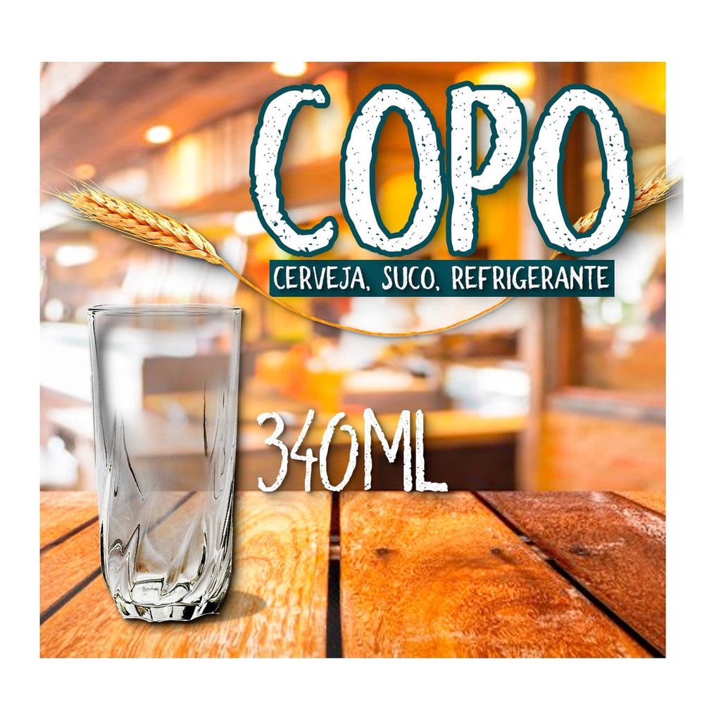 Jogo 6 Copos De Vidro Para Suco/Agua/Refrigerante 340ml