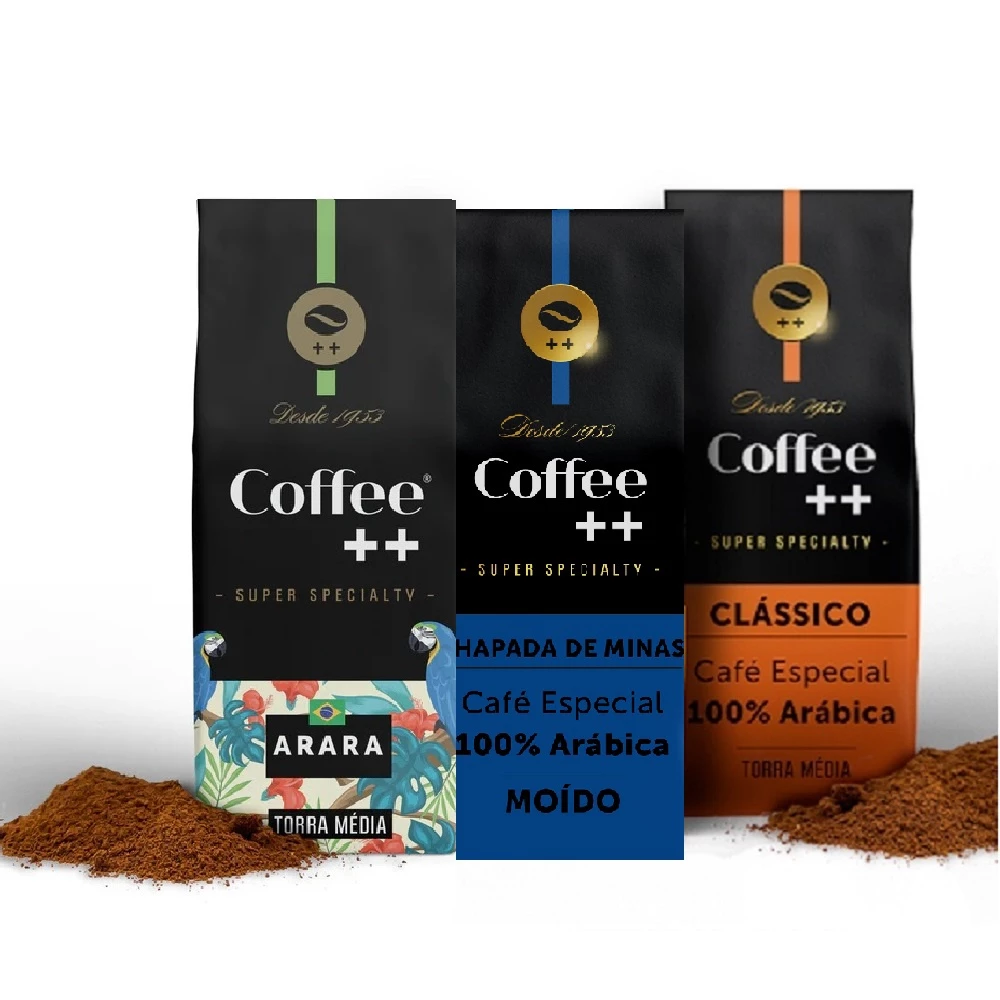 Kit 3 Pacotes Café Especial Torrado e Moído Coffee Mais Classico, Chapada e Arara - 3 x 250 gr