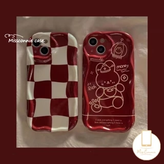 Caixa De Telefone 3D Ondulada Curva De Borda Brilhante Compatível Para IPhone 7 6 6s 8 15 Plus 11 14 13 12 15 Pro Max XR X XS 15 7Plus De Xadrez Cartoon Vermelho Ano Novo Rico Capa De Coelho Fofo