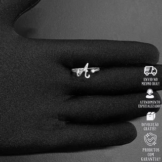 Anel Ajustável de Prata 925 Letra com Zircônia Banhado em Oferta na Shopee