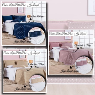 Colcha Cobre Leito Petit Poa Queen 3pc 200Fios Dupla Face+Roupa Cama Lencol Bolinha
