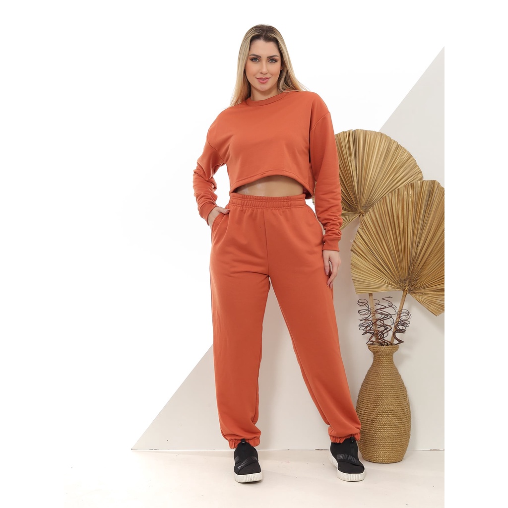 Conjunto Moleton Feminino Laranja | Shopee Brasil