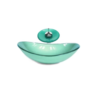 CUBA DE VIDRO OVAL 55CM VERDE VALVULA TORNEIRA CASCATA