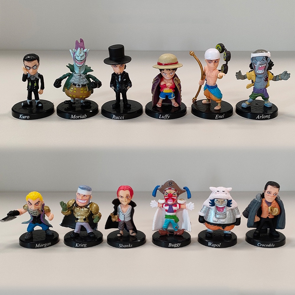 12Pcs/Set Anime ONE PIECE Números De Ação Luffy Zoro Buggy Crocodilo Franky Chopper Dolls Coleções De Modelos Em PVC Brinquedos Para Crianças