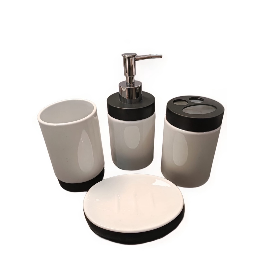 Kit Banheiro Lavabo Porta Sabonete Líquido Porcelana Preto