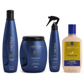 Kit Linha A Shampoo 300mL, Máscara 500g, Spray 150mL e Creme Silicone 250mL Aneethun