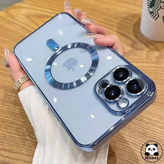 Monee Estojo Luxuoso Transparente Magnético Para Magsafe Carregamento Case Capa Capinha De Celular Para iPhone 15 14 13 12 11 Pro Max Limpar Revestimento Silicone