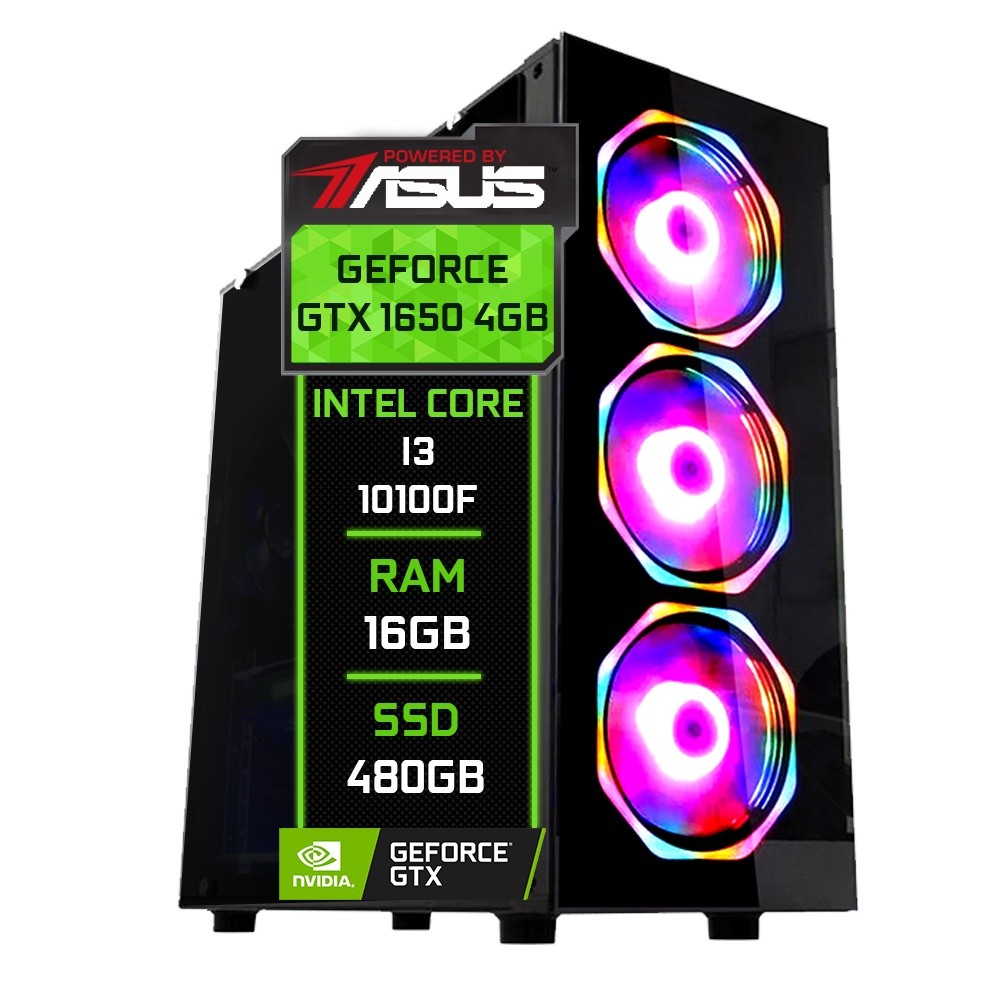 PC Gamer Fácil by Asus Intel Core i3 10100f (Décima geração) 16GB DDR4 3000MHz GTX 1650 4GB SSD 480GB Fonte 500W