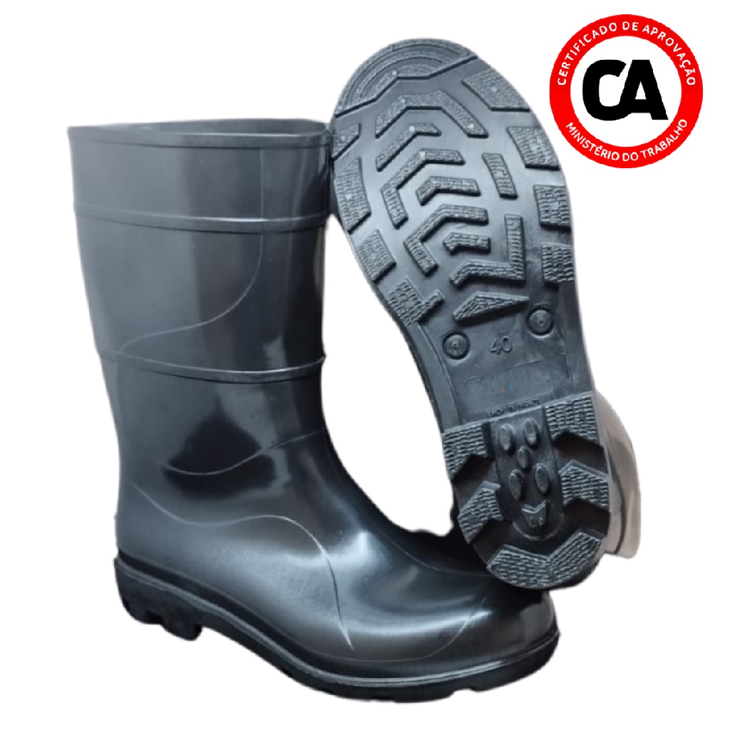 Bota PVC Borracha Galocha Preto Cano Médio Impermeável Unissex Chuva Limpeza Motoboy Agrícola Motociclista Açougueiro