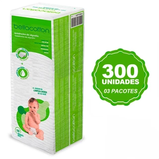 Kit Algodão Bellacotton Quadrado para Bebê 03 pcts 300 und